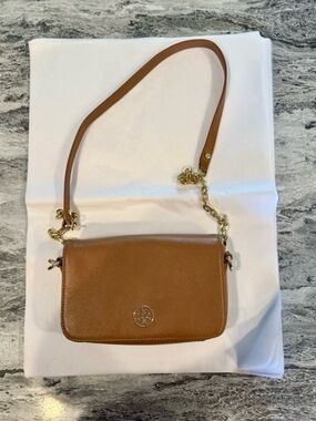 Tory Burch Tan Leather Crossbody with Gold Chain